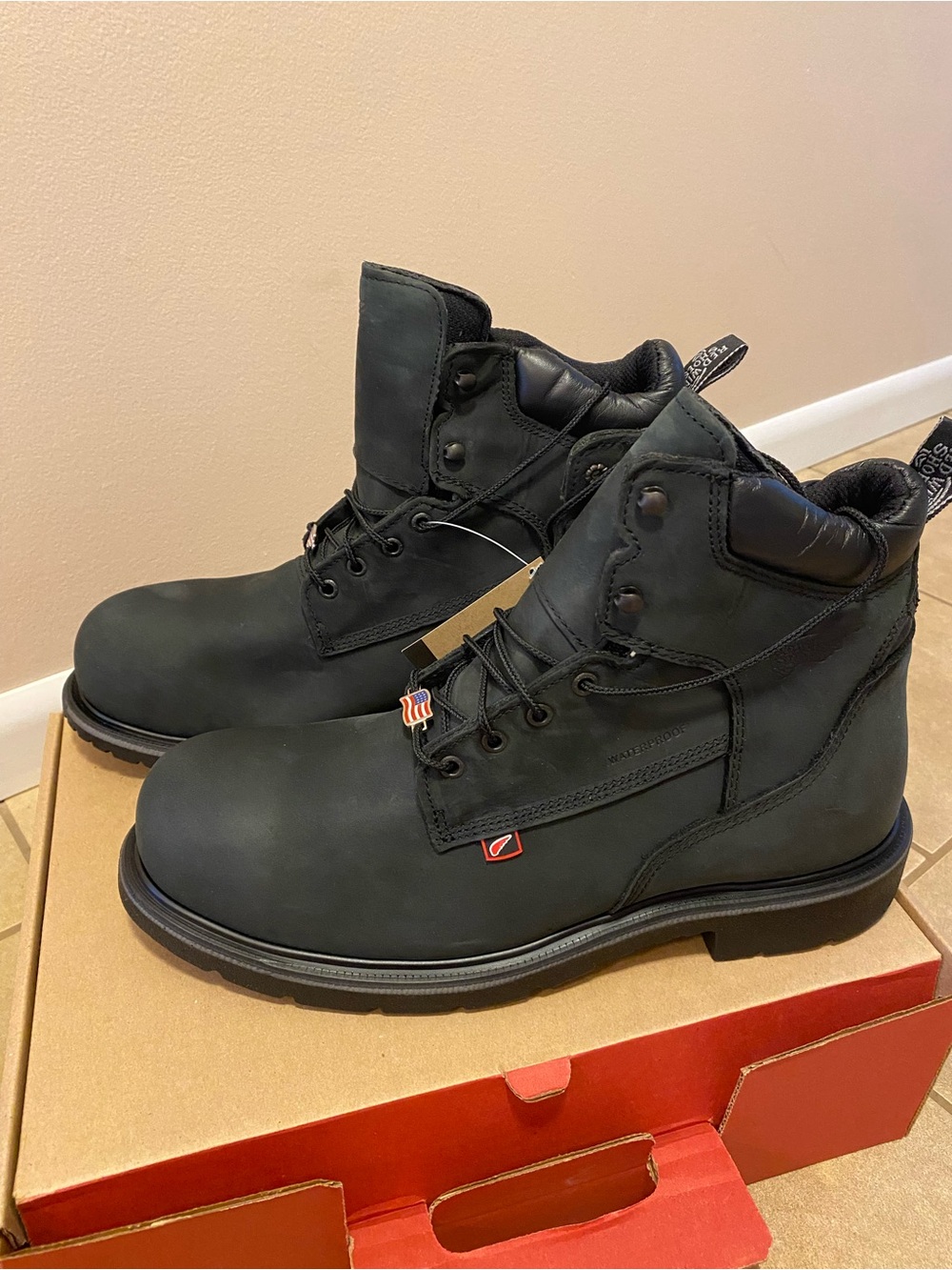 Men's Black Red Wing Steel Toe Boots
